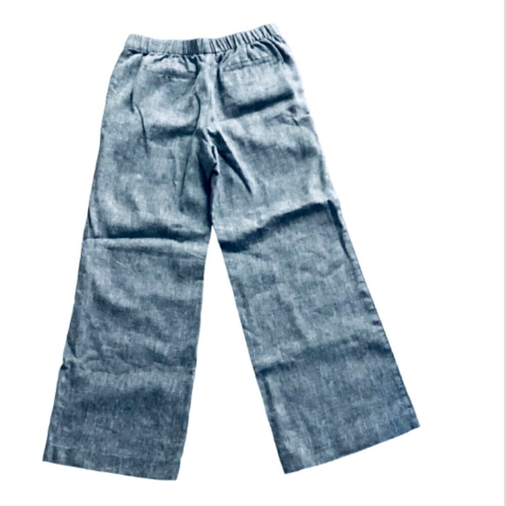 Lands' End High-Rise Wide Leg Linen Blend Casual Pants Sz 8 Blue 46H - Picture 3 of 6